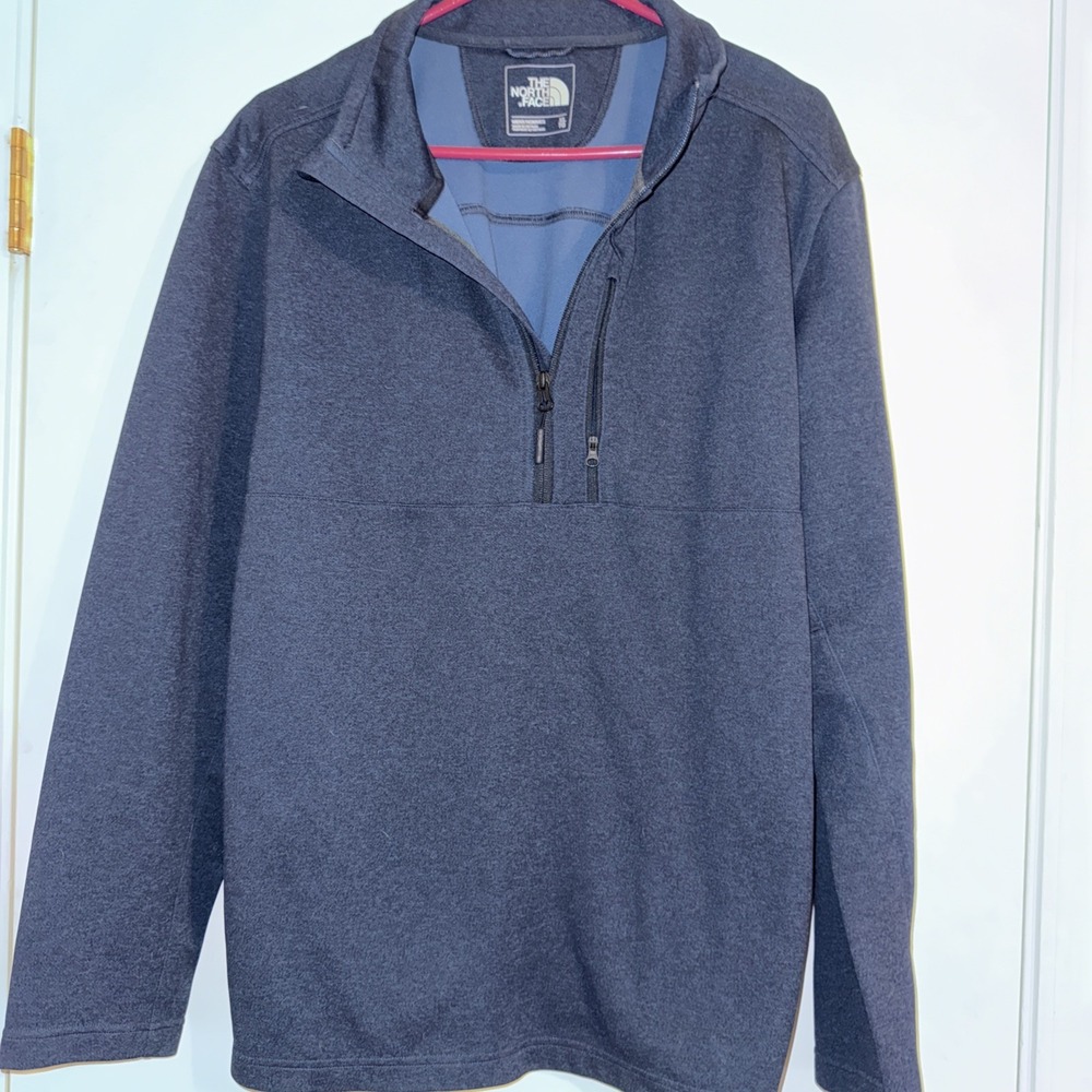 The North Face Jacket Men Xl Blue 1/4 Zip Pockets Collar Logo Hiking Flash dry
